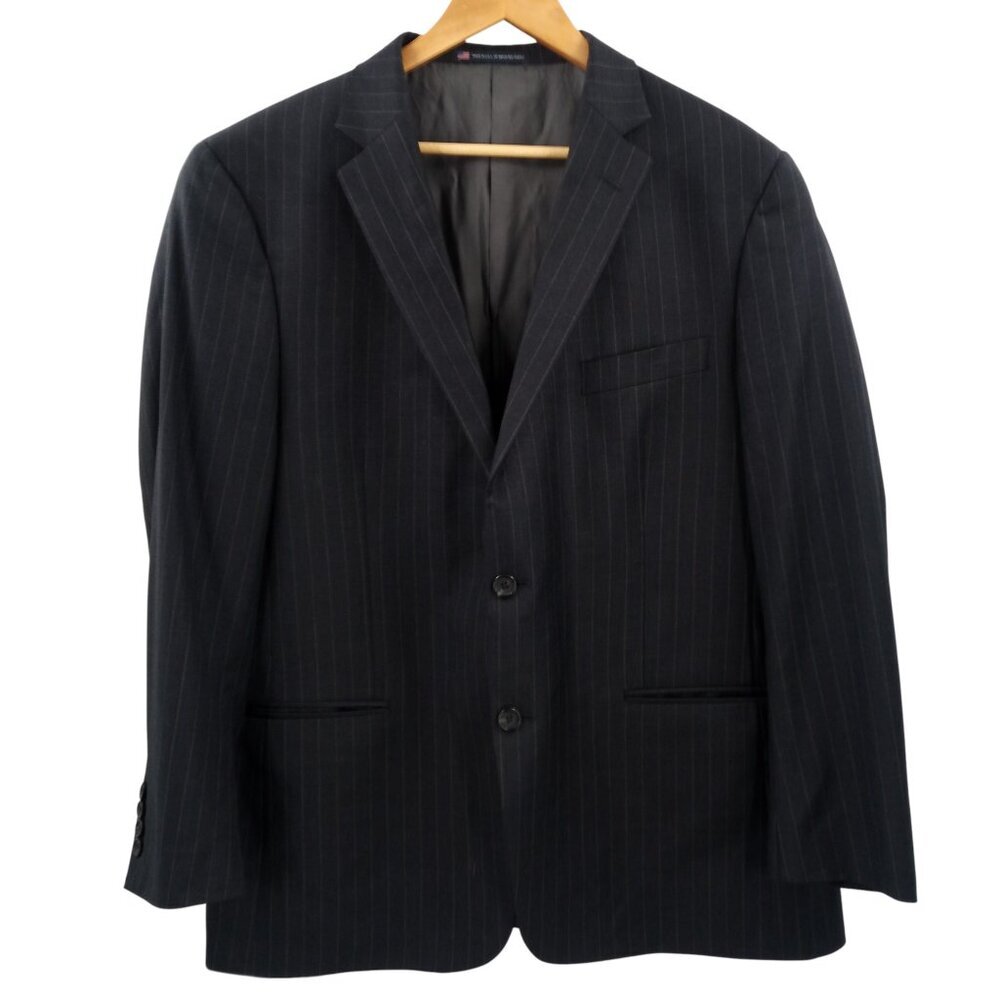 Hart Shaffner Marx Gray Pinstripe Suit Coat Jacket Blazer Size 48R Wool Foursome